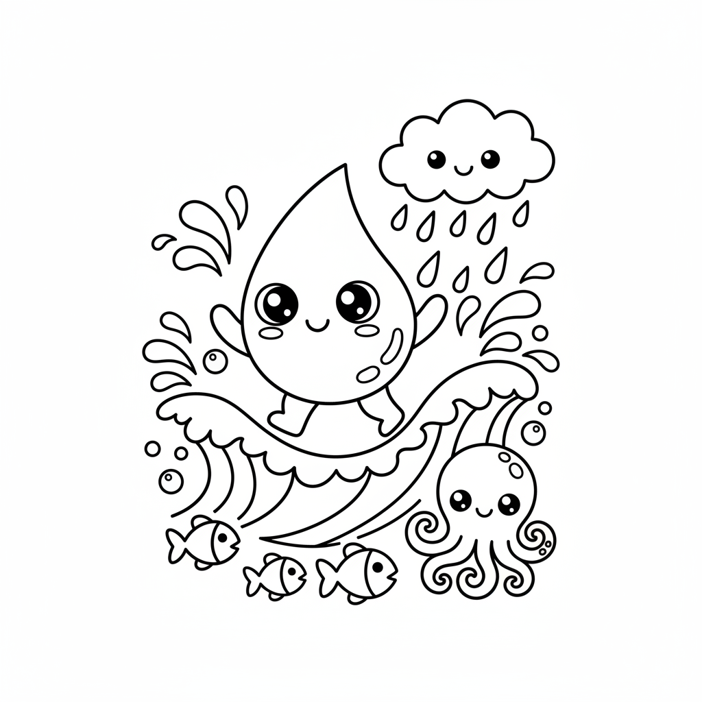 Water coloring page for kids - Standard style