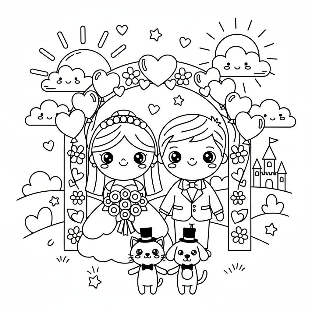 Wedding coloring page for adults - Standard style