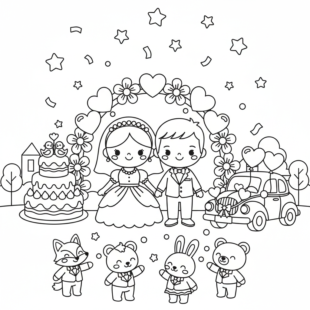 Wedding coloring page for intermediates - Standard style
