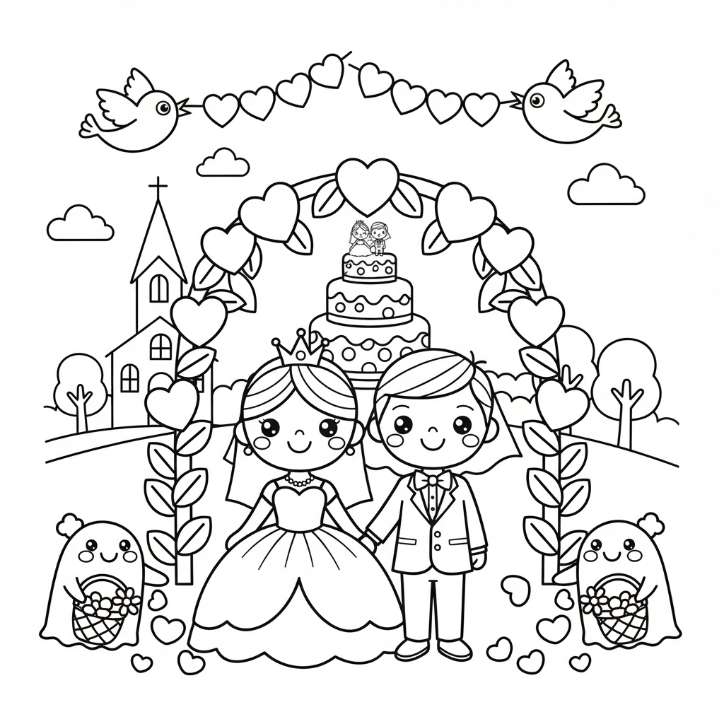 Wedding coloring page for kids - Standard style