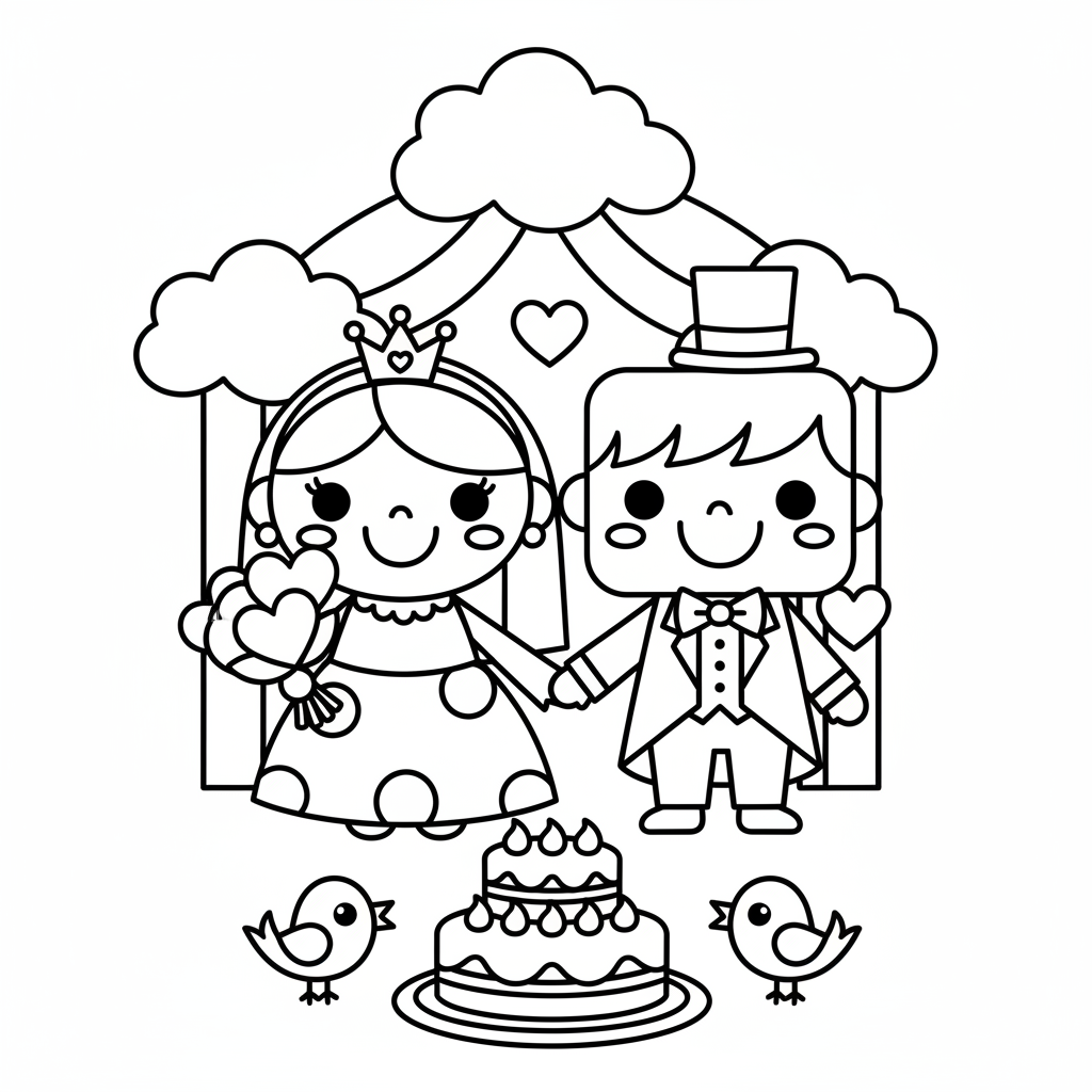 Wedding coloring page for preschoolers - Standard style