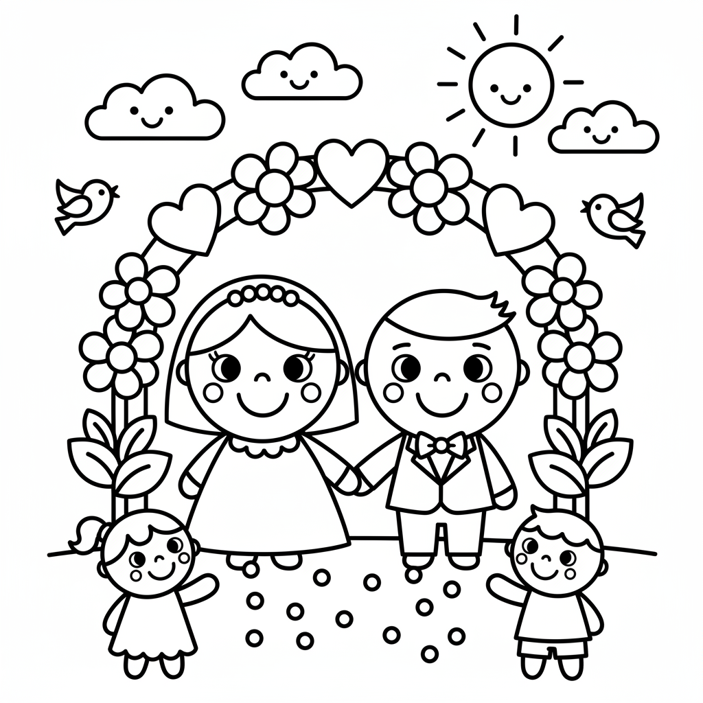 Wedding coloring page for toddlers - Standard style