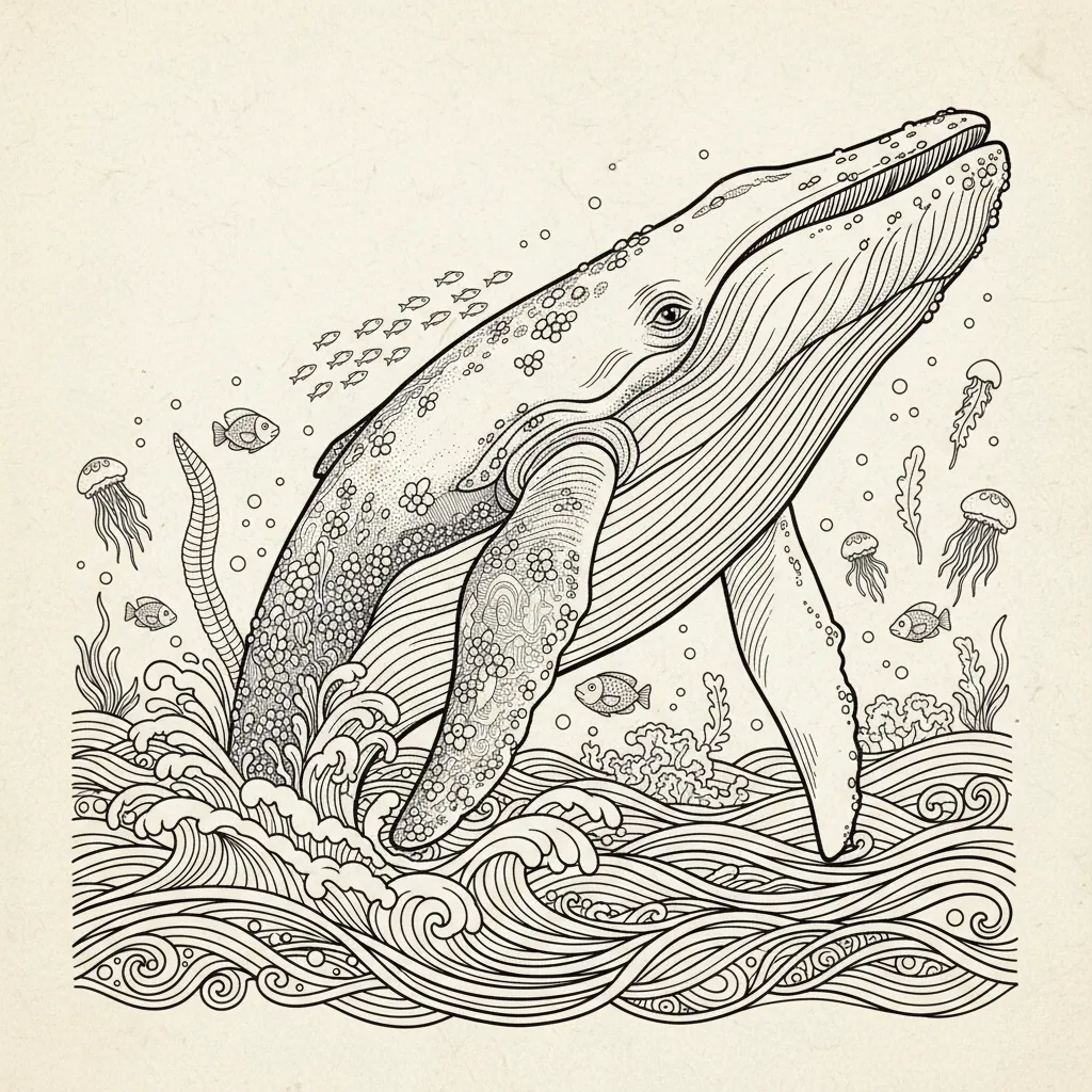 Whale coloring page for adults - Standard style