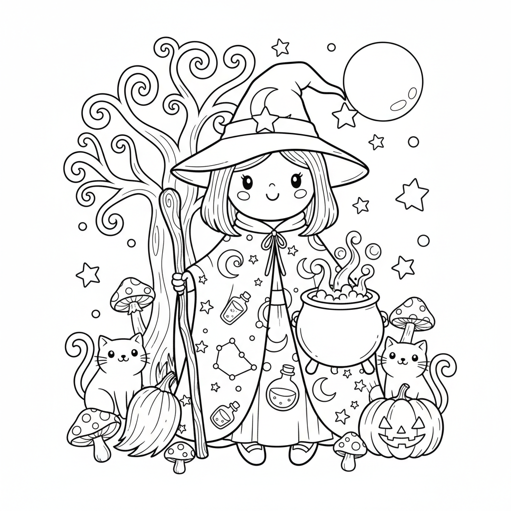 Witch coloring page for adults - Standard style