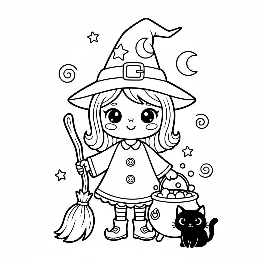 Witch coloring page for kids - Standard style