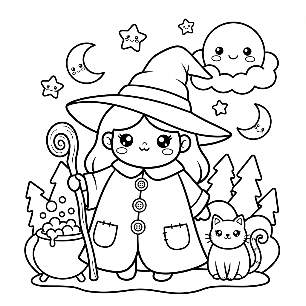 Witch coloring page for preschoolers - Standard style