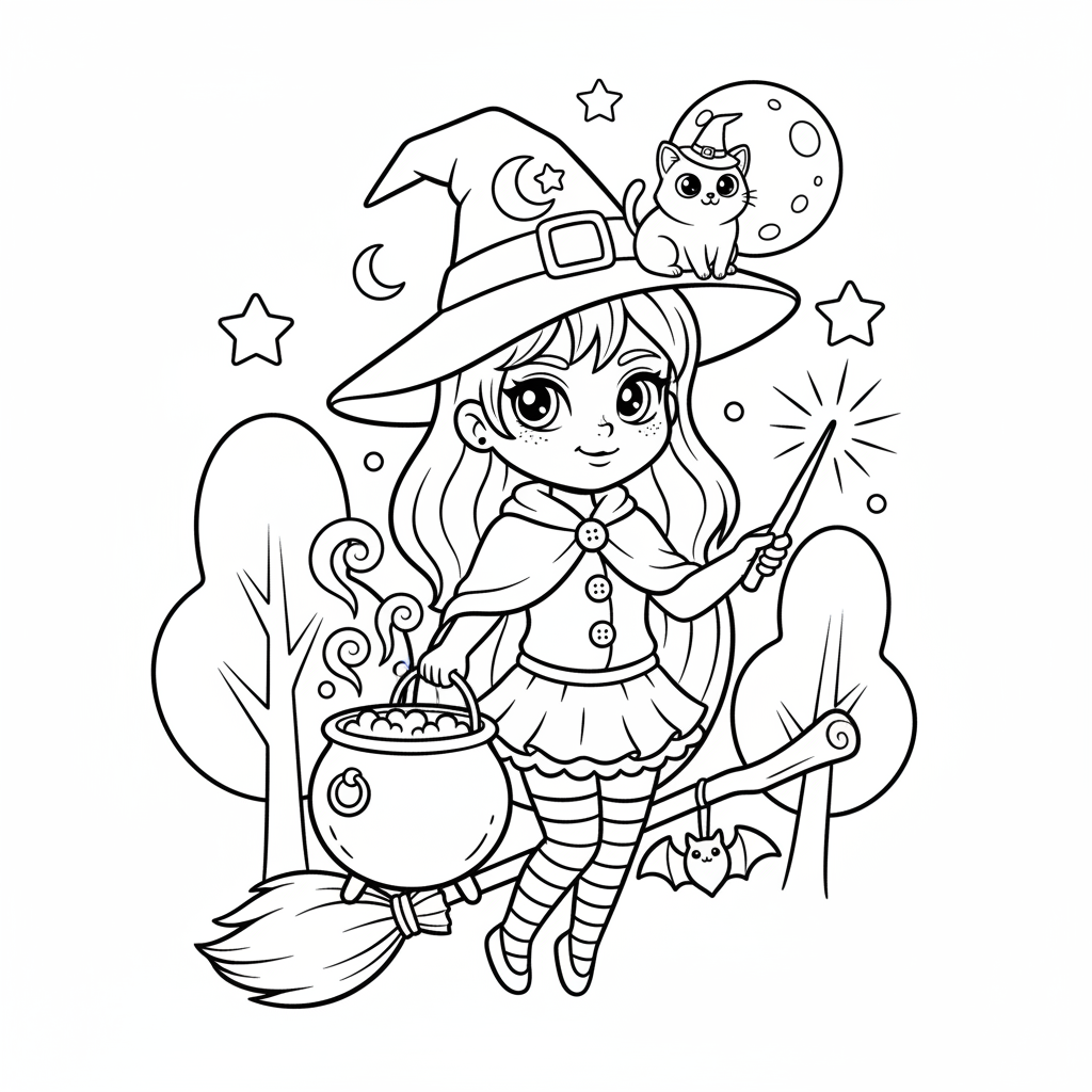 Witch coloring page for teens - Standard style