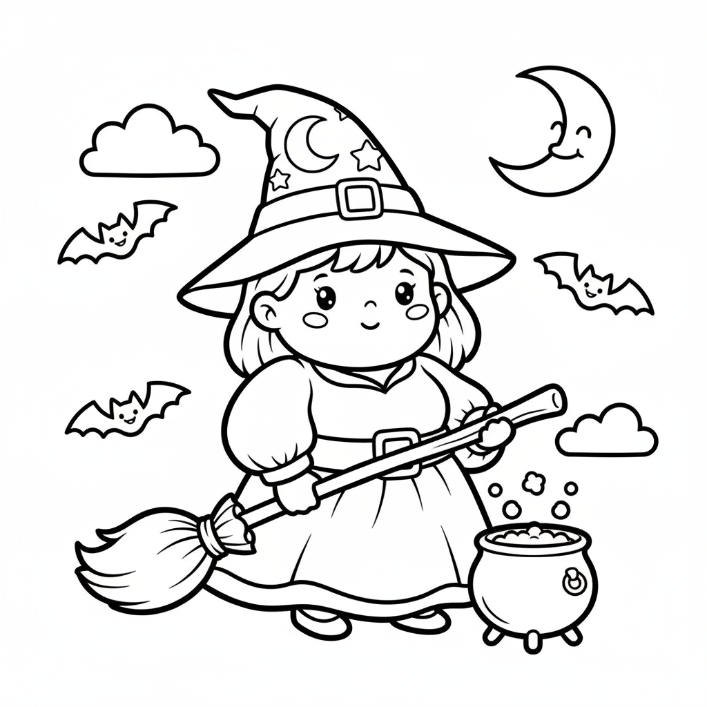 Witch coloring page for toddlers - Standard style