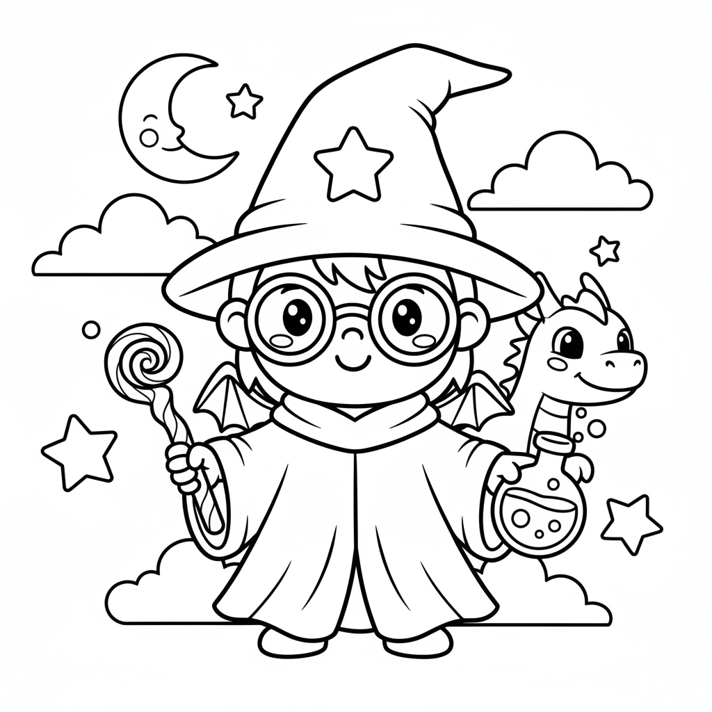 Wizard coloring page for beginners - Standard style