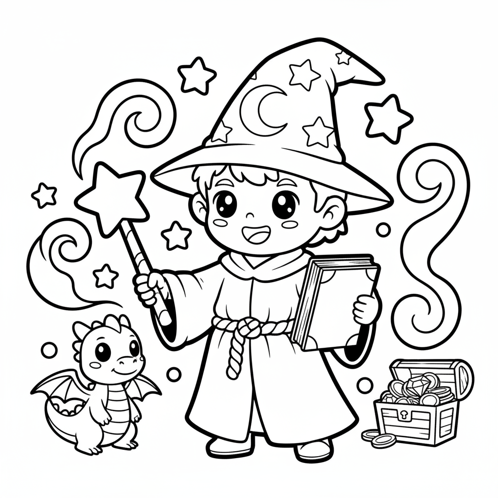 Wizard coloring page for boys - Standard style