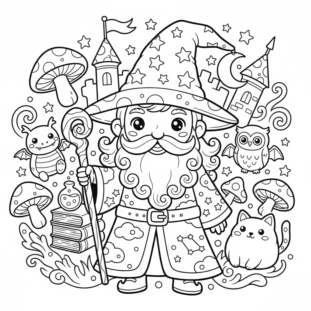 Wizard coloring page for experts - Standard style