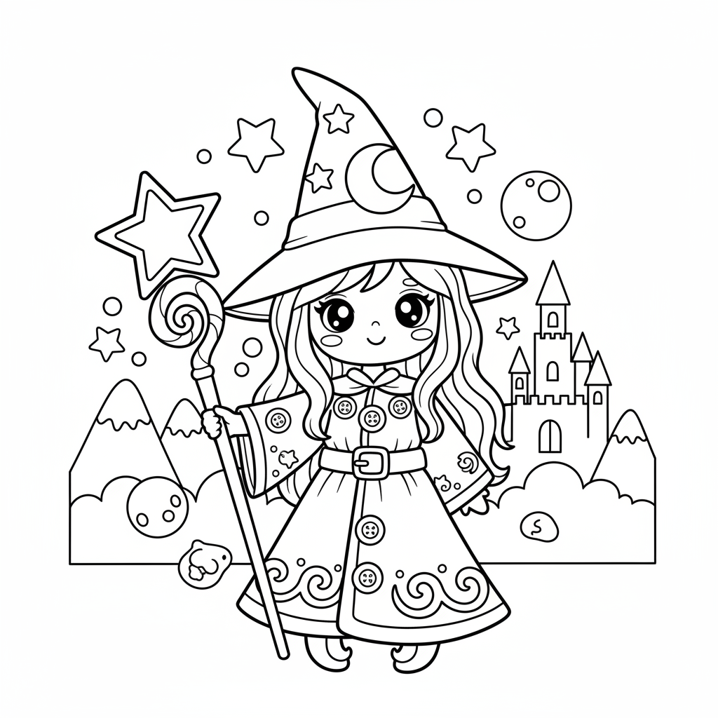 Wizard coloring page for girls - Standard style