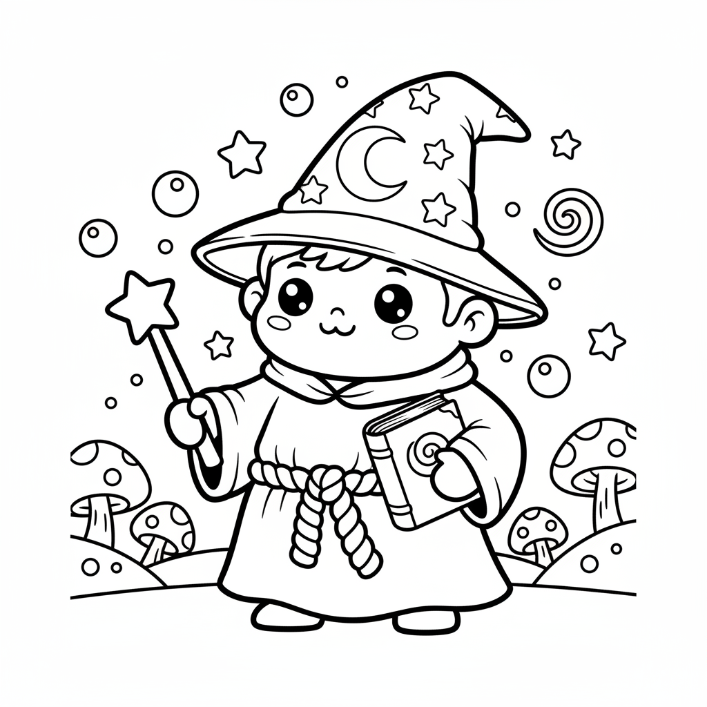 Wizard coloring page for intermediates - Standard style