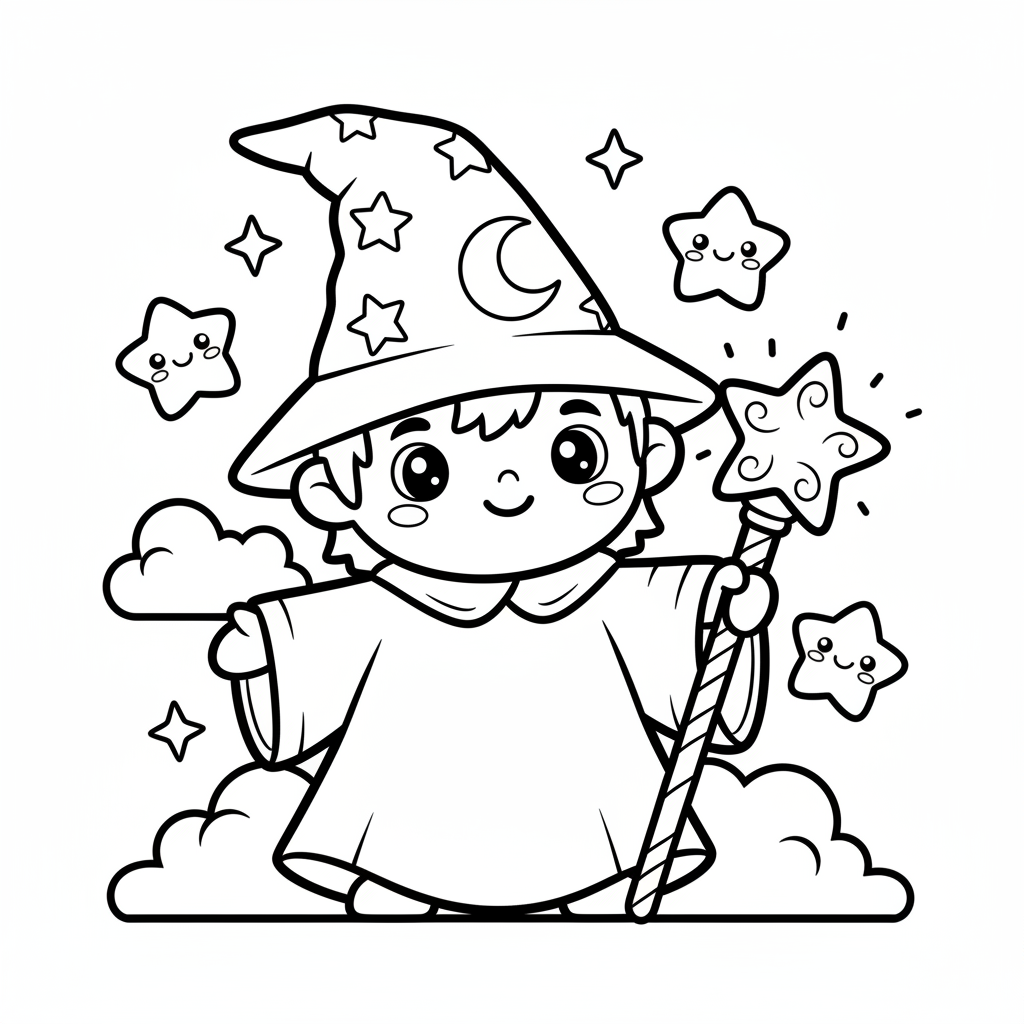 Wizard coloring page for kids - Standard style