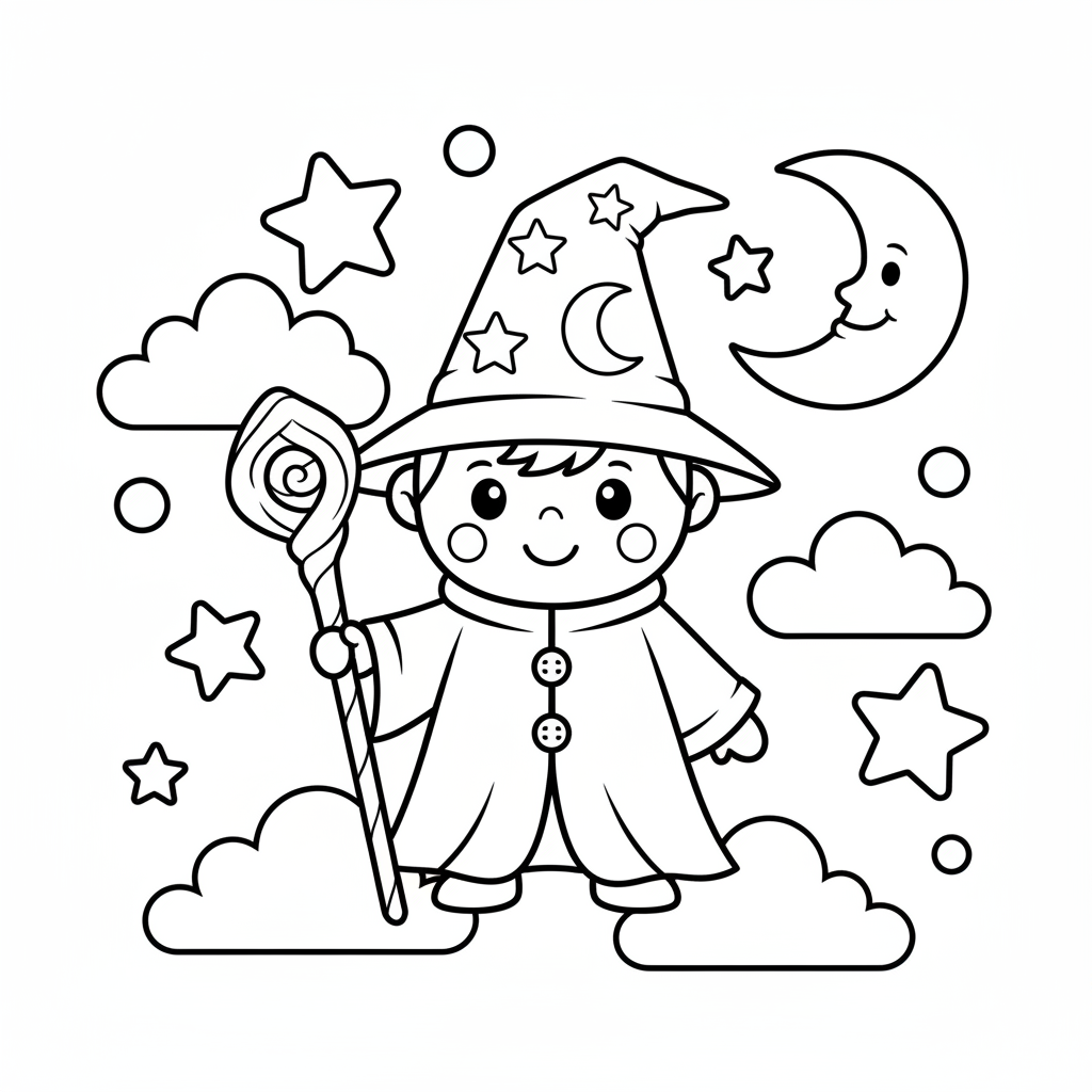 Wizard coloring page for kindergarteners - Standard style