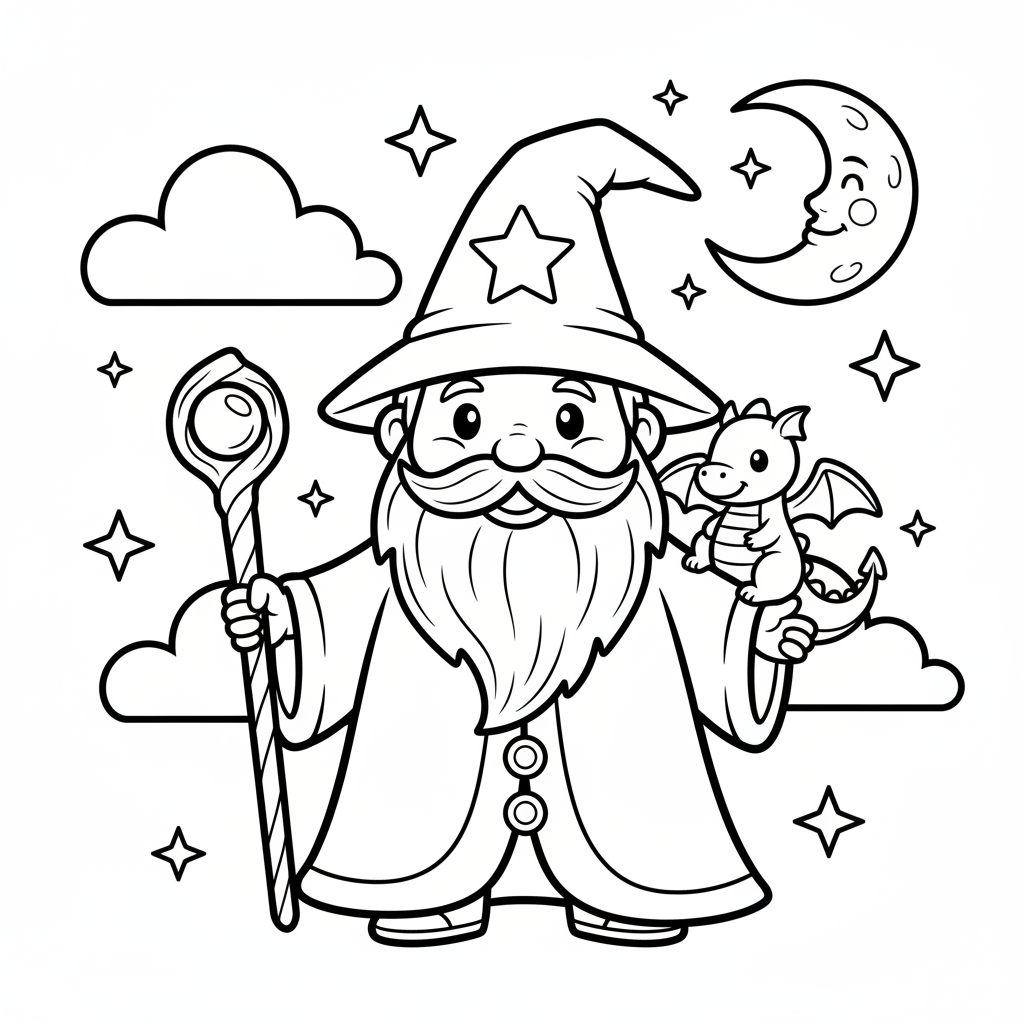 Wizard coloring page for preschoolers - Standard style