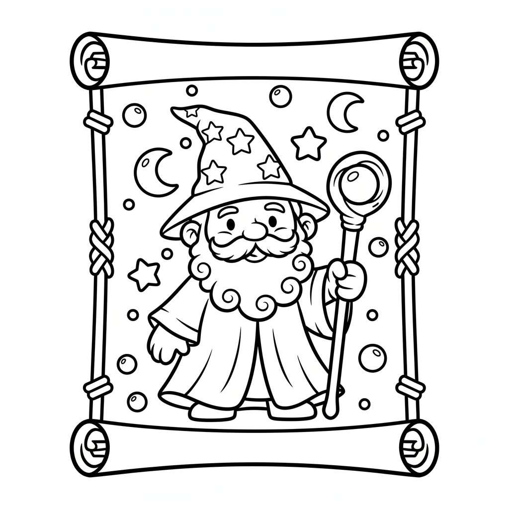 Wizard coloring page for seniors - Standard style