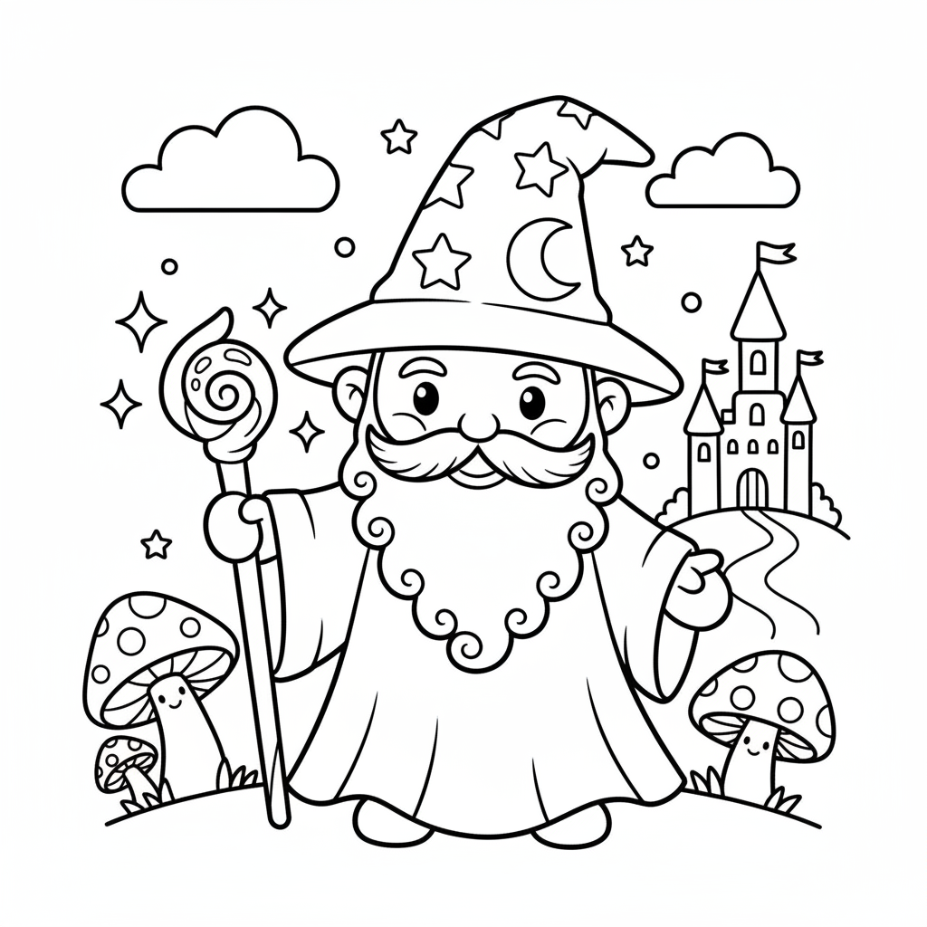 Wizard coloring page for teens - Standard style