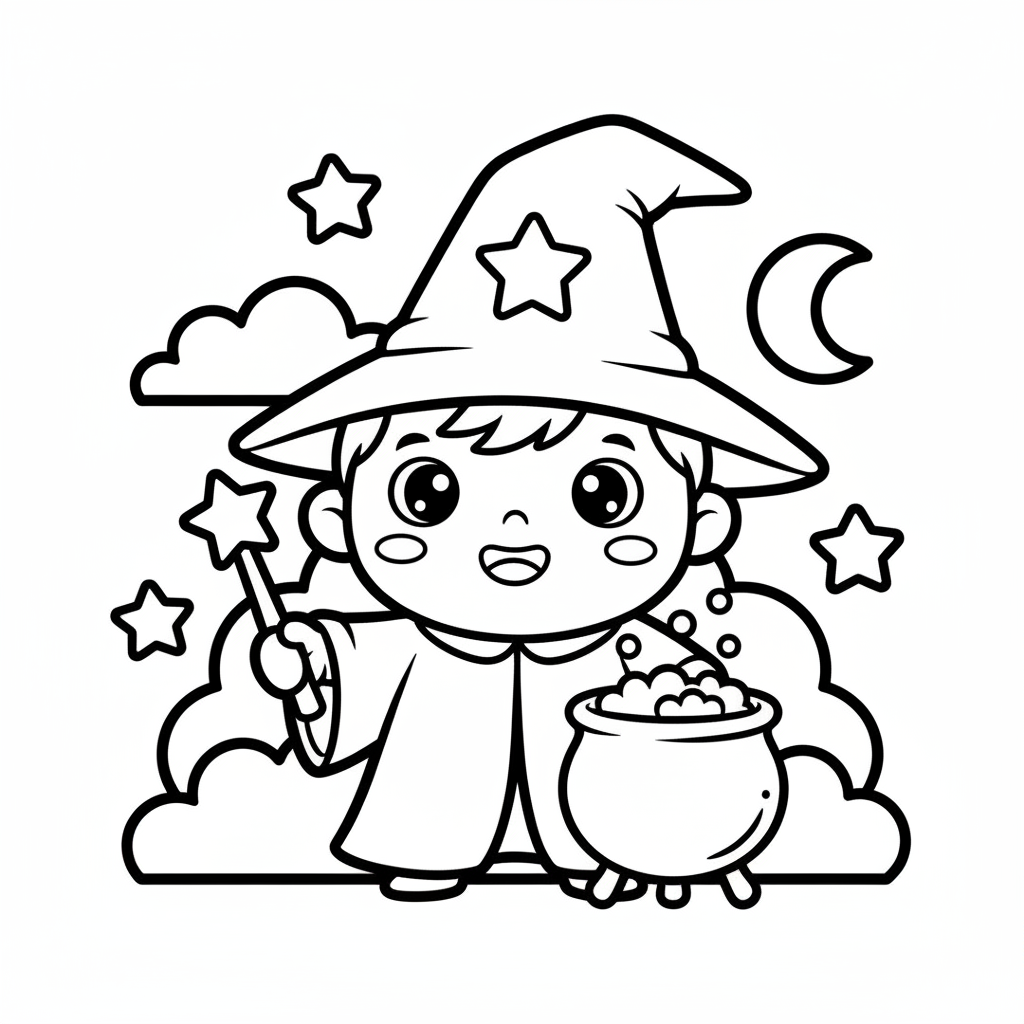 Wizard coloring page for toddlers - Standard style