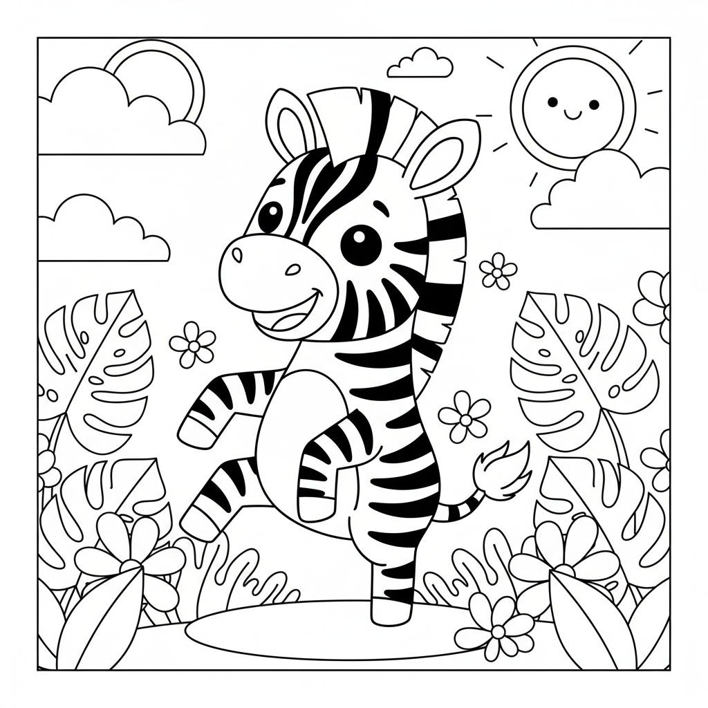 Zebra coloring page for intermediates - Standard style