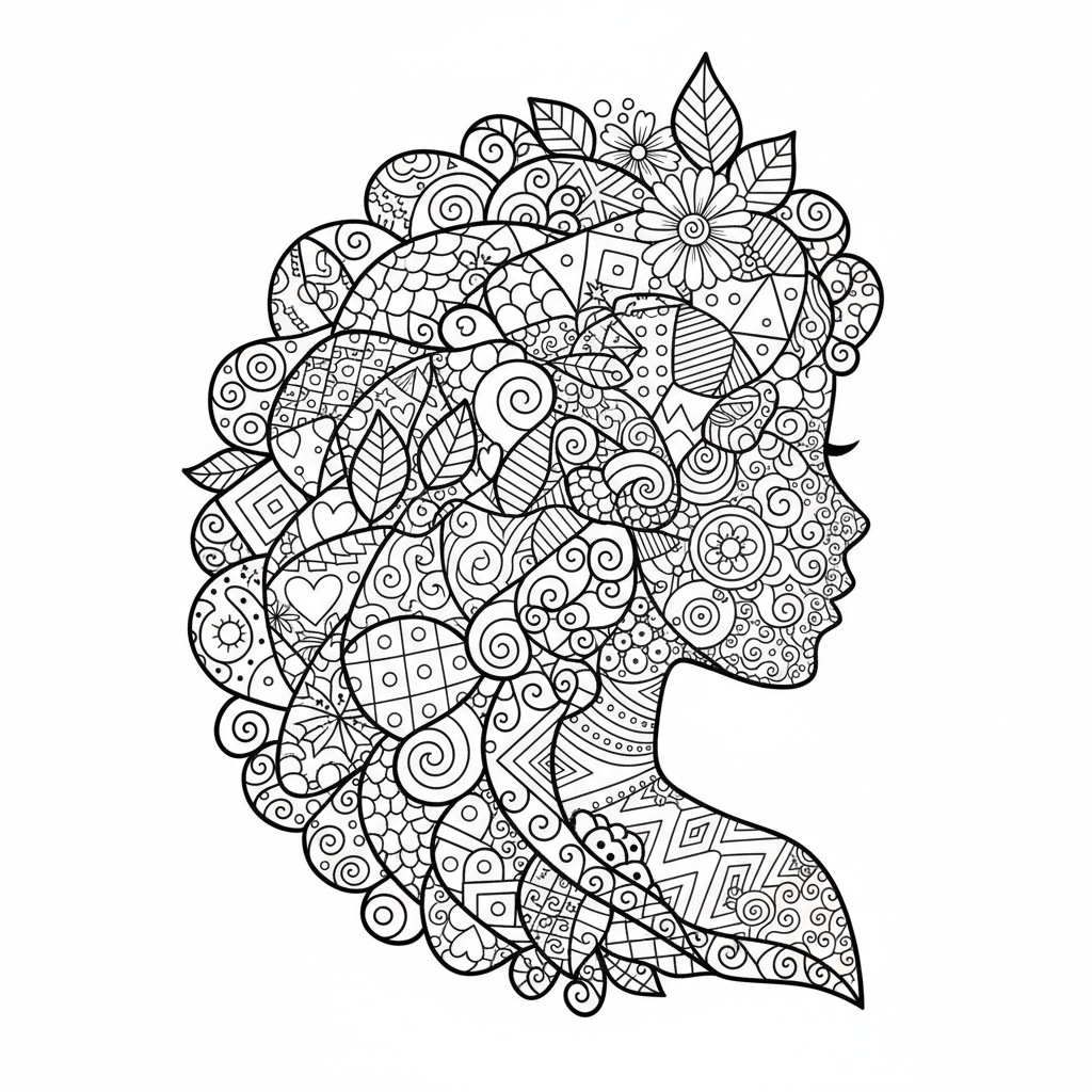 Zentangle coloring page for women - Standard style